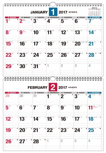 楽天ブックス ダブルリング式2カ月シンプルカレンダー 17 本