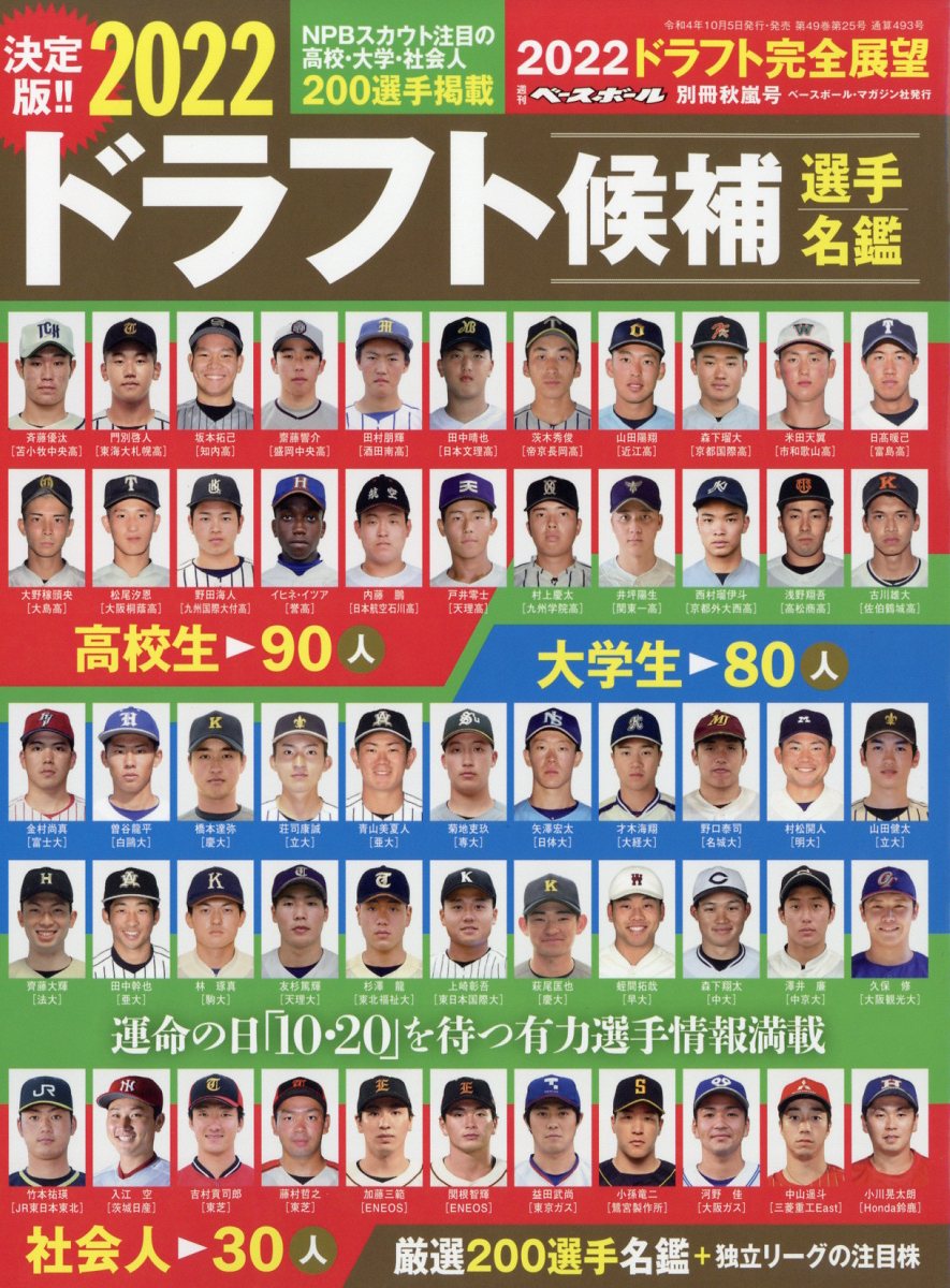 楽天ブックス: 週刊ベースボール増刊 2022ドラフト候補選手名鑑 2022年