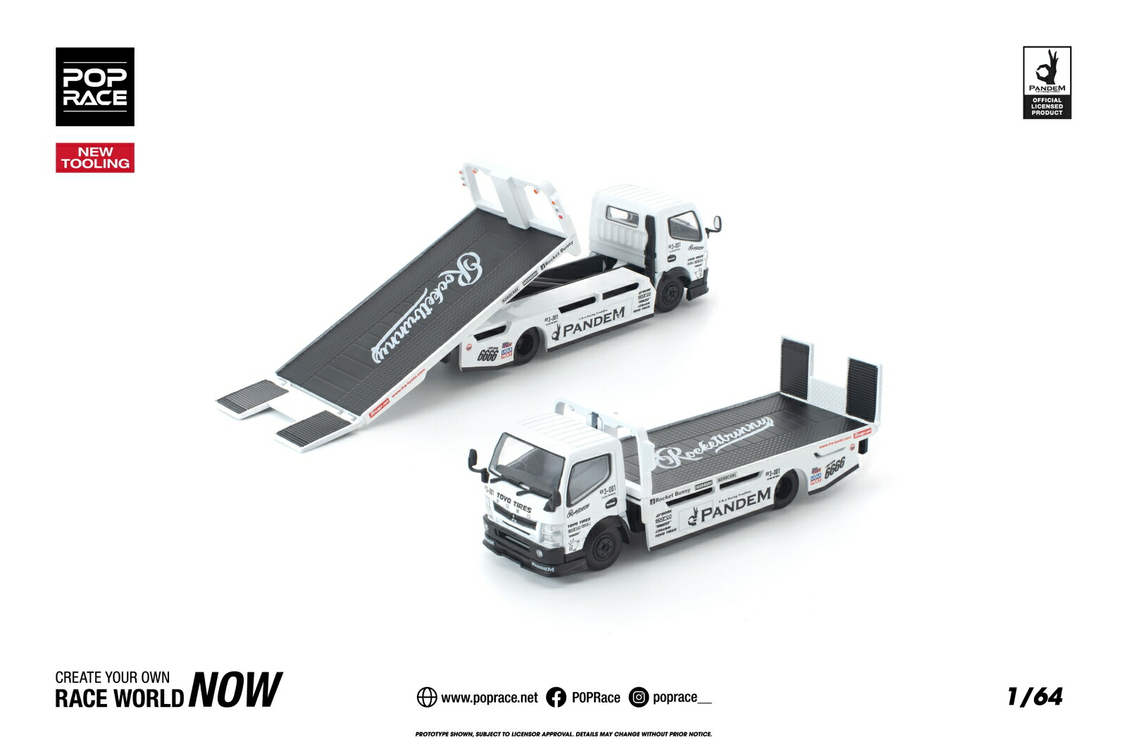 POP RACE PANDEM FUSO 300 FLATBED TRANSPORTER WHITE パンデム ふそう 300 フラットベッドトランスポーター ホワイト 【PR640484】 (ミニカー)画像