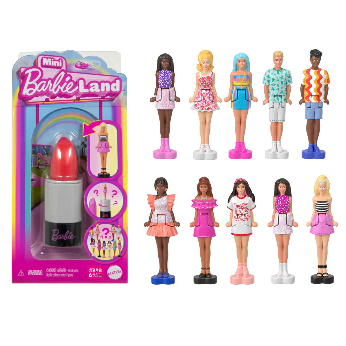 バービー(Barbie) ミニバービーランド　ファッショニスタ アソート（リップスティック）マイクロドール10体 BOX販売 バービー人形 きせかえ人形・ハウス 大人買い 6歳から マルチ 986Aset-HYF19