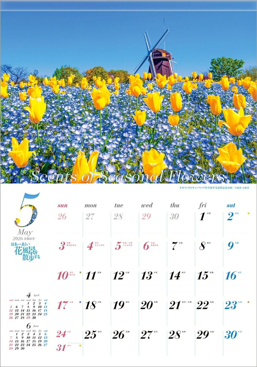 『日本一美しい花風景を散歩する』2026カレンダー壁掛け風景【透明ホルダー付300×420】（写真工房カレンダー）