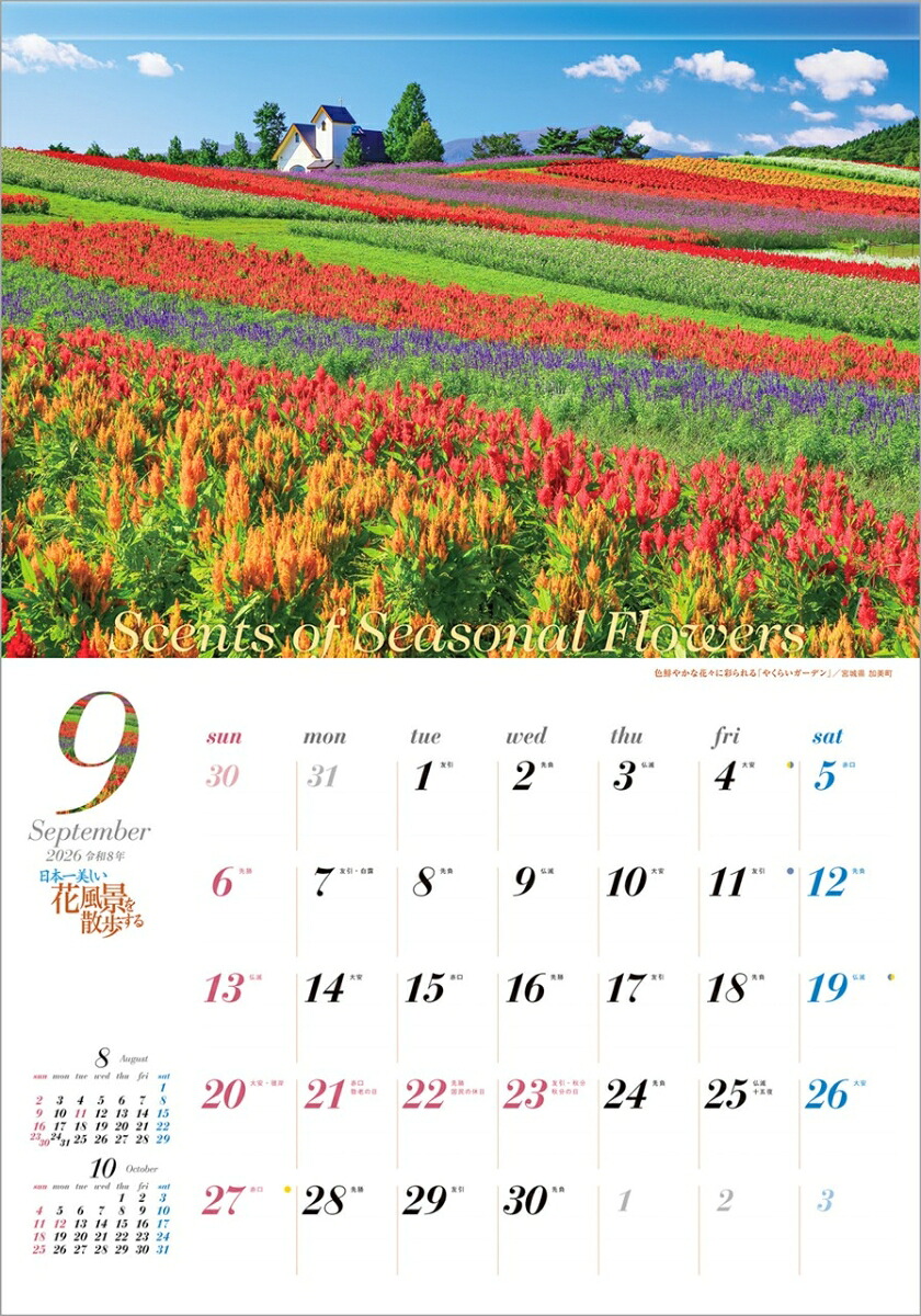 『日本一美しい花風景を散歩する』2026カレンダー壁掛け風景【透明ホルダー付300×420】（写真工房カレンダー）