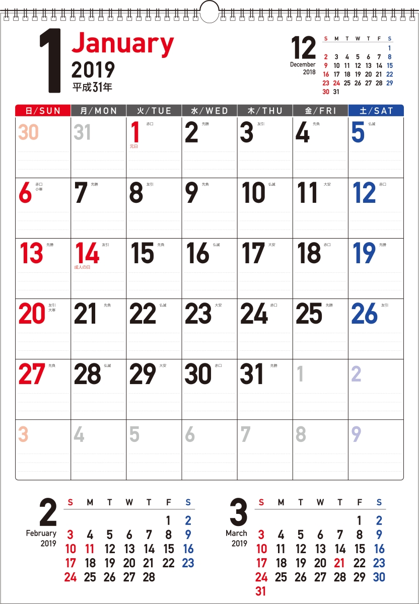 楽天ブックス 書き込み式シンプルカレンダー A2タテ 2019年