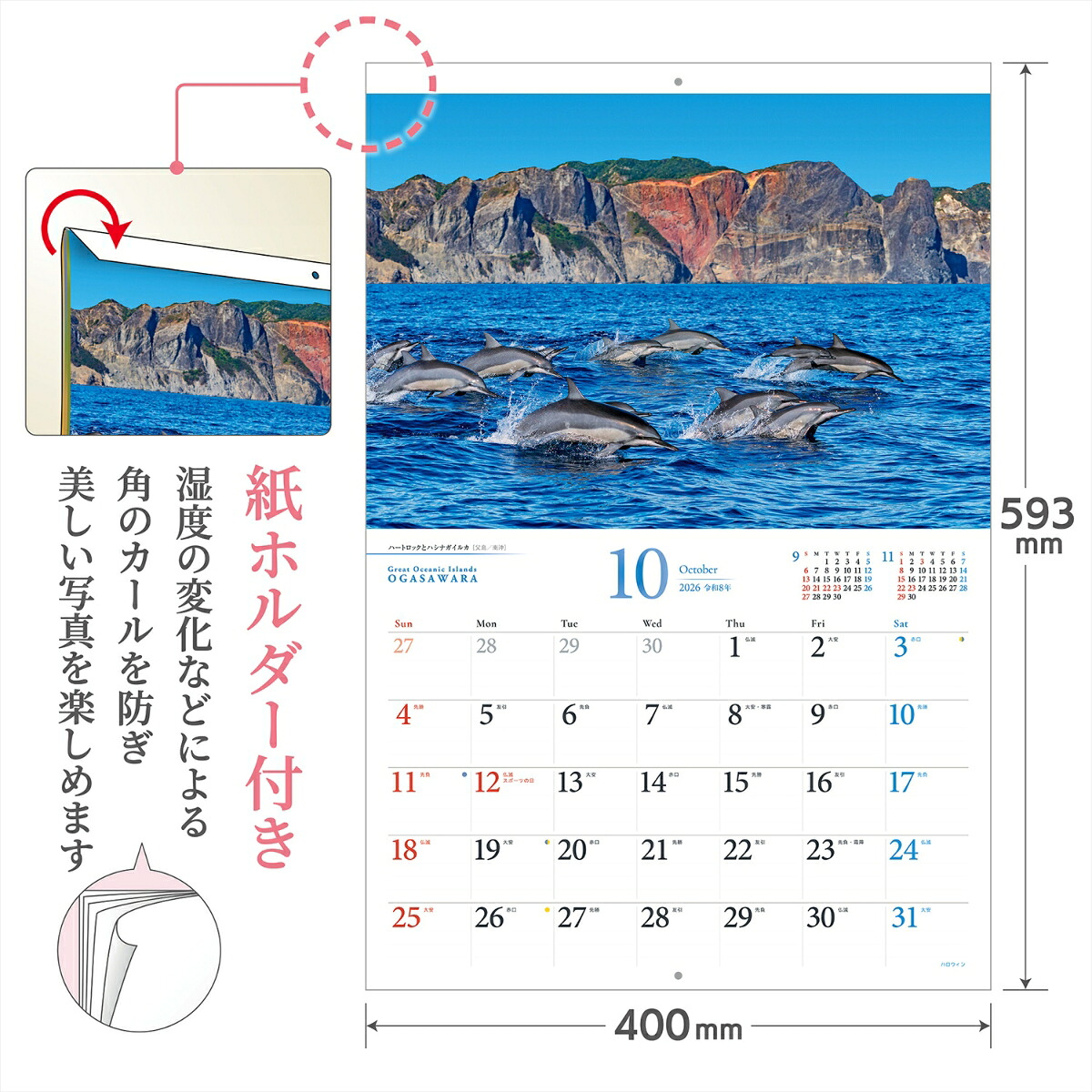 『小笠原諸島』2026カレンダー壁掛け風景【紙ホルダー付300×400】（写真工房カレンダー）[南俊夫]