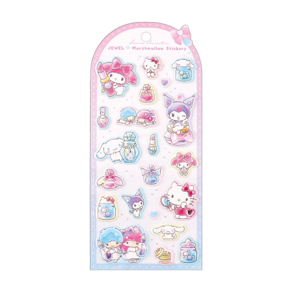 【セット商品】サンリオキャラクターズシール3種セット（ジュエルマシュマロステッカーズコスメ／集合+ジュエルマシュマロステッカーズマジカルジュエリー+パールマシュマロシールスナック）