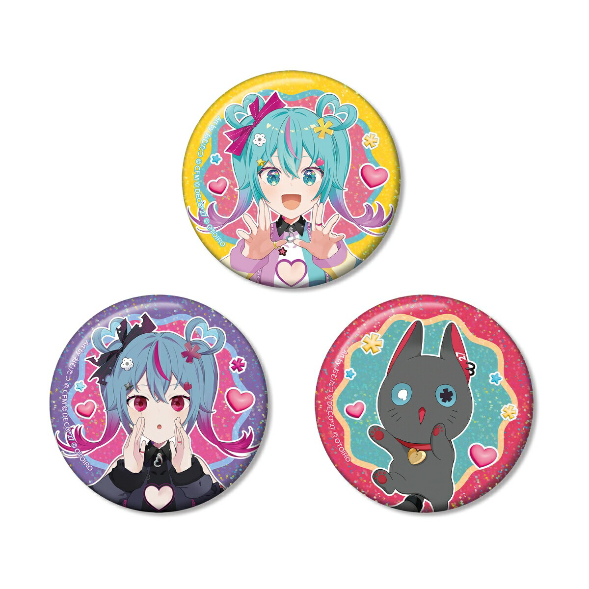 デコミクLIVE starring 初音ミク『Hello』Produced by DECO*27 / OTOIROデコミク&にーにゃ Art by おむたつ ホログラム缶バッジ3個セット ver.A画像