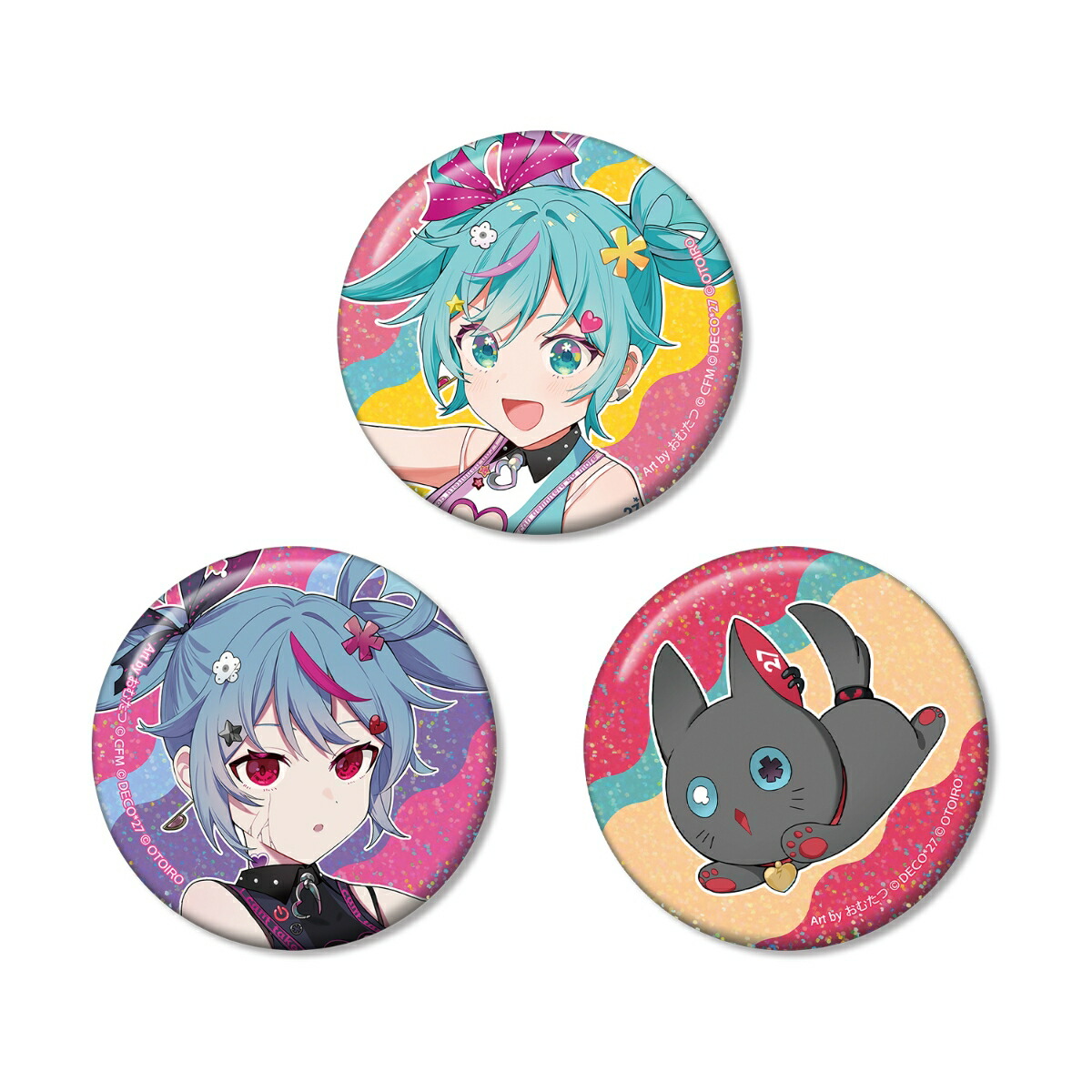 デコミクLIVE starring 初音ミク『Hello』Produced by DECO*27 / OTOIROデコミク&にーにゃ Art by おむたつ ホログラム缶バッジ3個セット ver.B画像