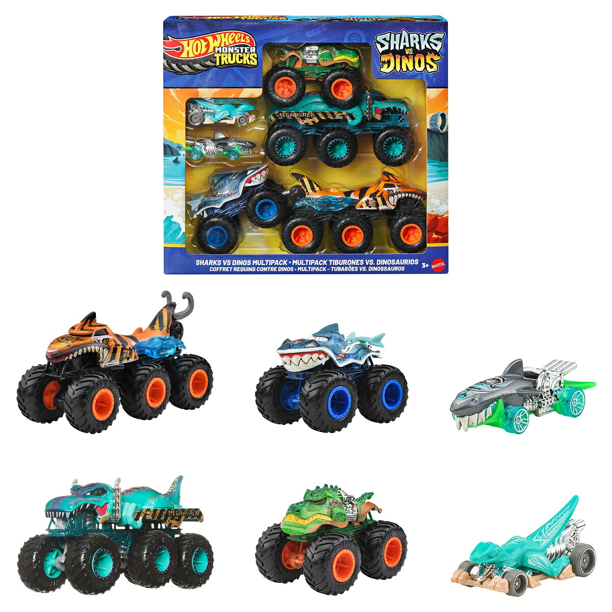 ホットウィール(HotWheels)モンスタートラックシャークvs.ダイノコレクションセット乗り物おもちゃミニカー6台入り3歳からマルチJGD68