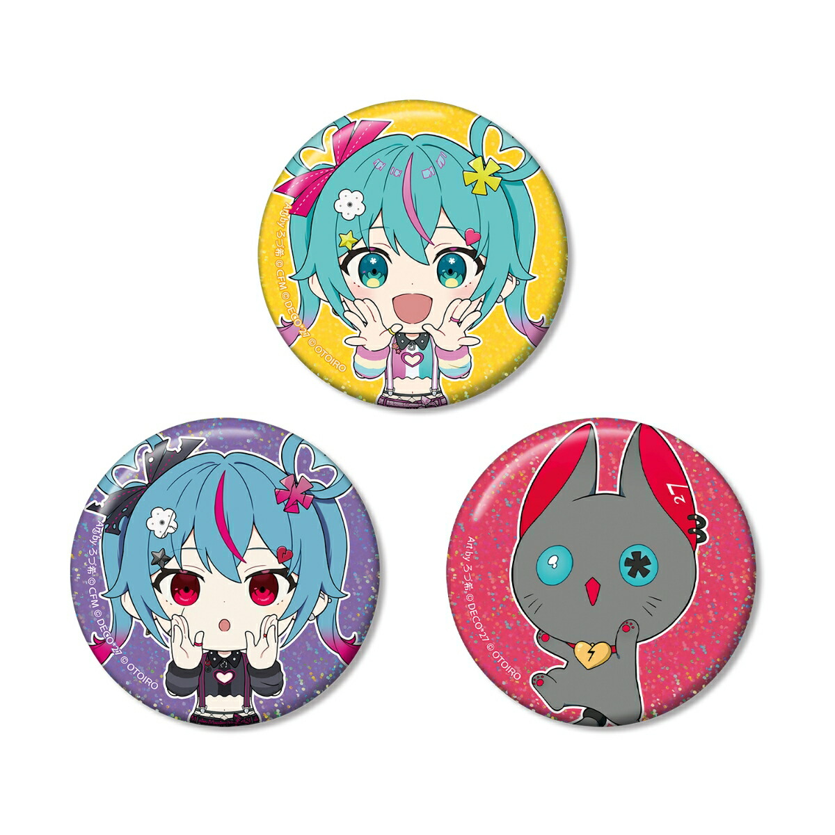 デコミクLIVE starring 初音ミク『Hello』Produced by DECO*27 / OTOIROデコミク&にーにゃ Art by ろづ希 ホログラム缶バッジ3個セット画像
