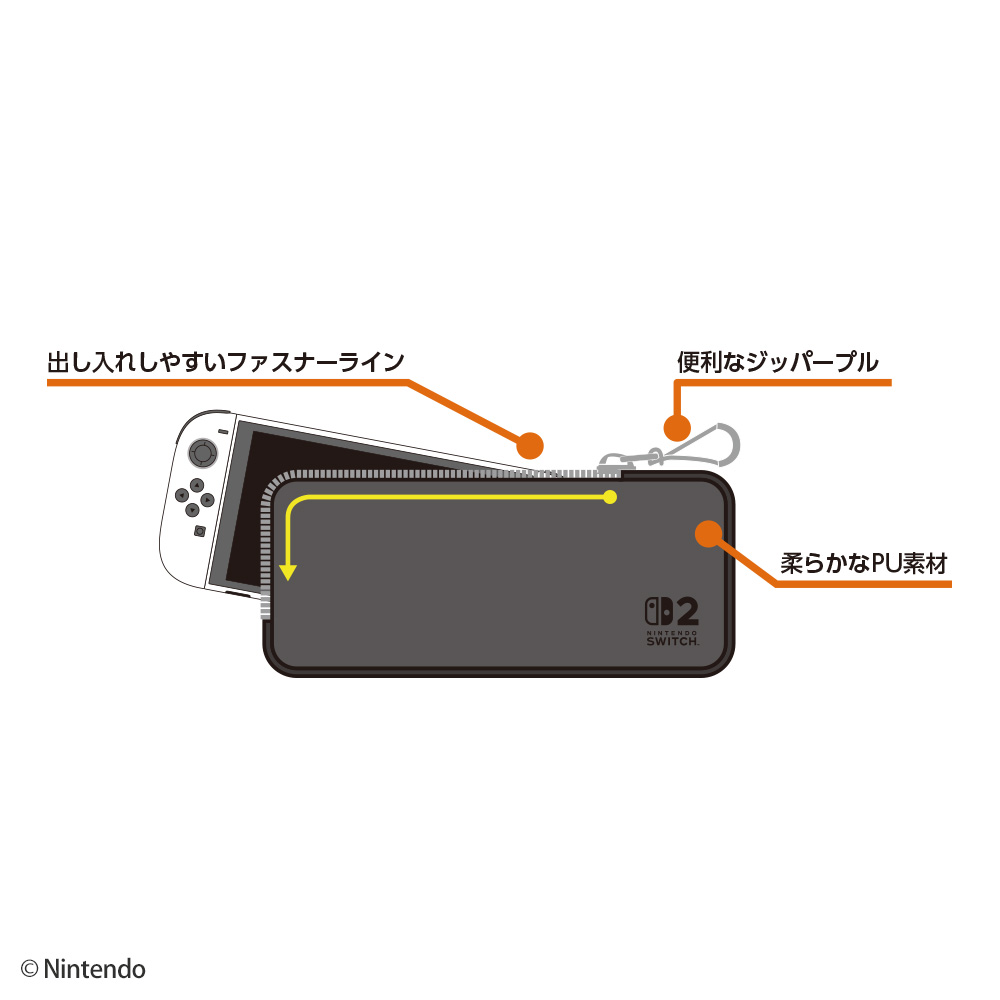 NintendoSwitch2専用スマートポーチPUブラック×グレー