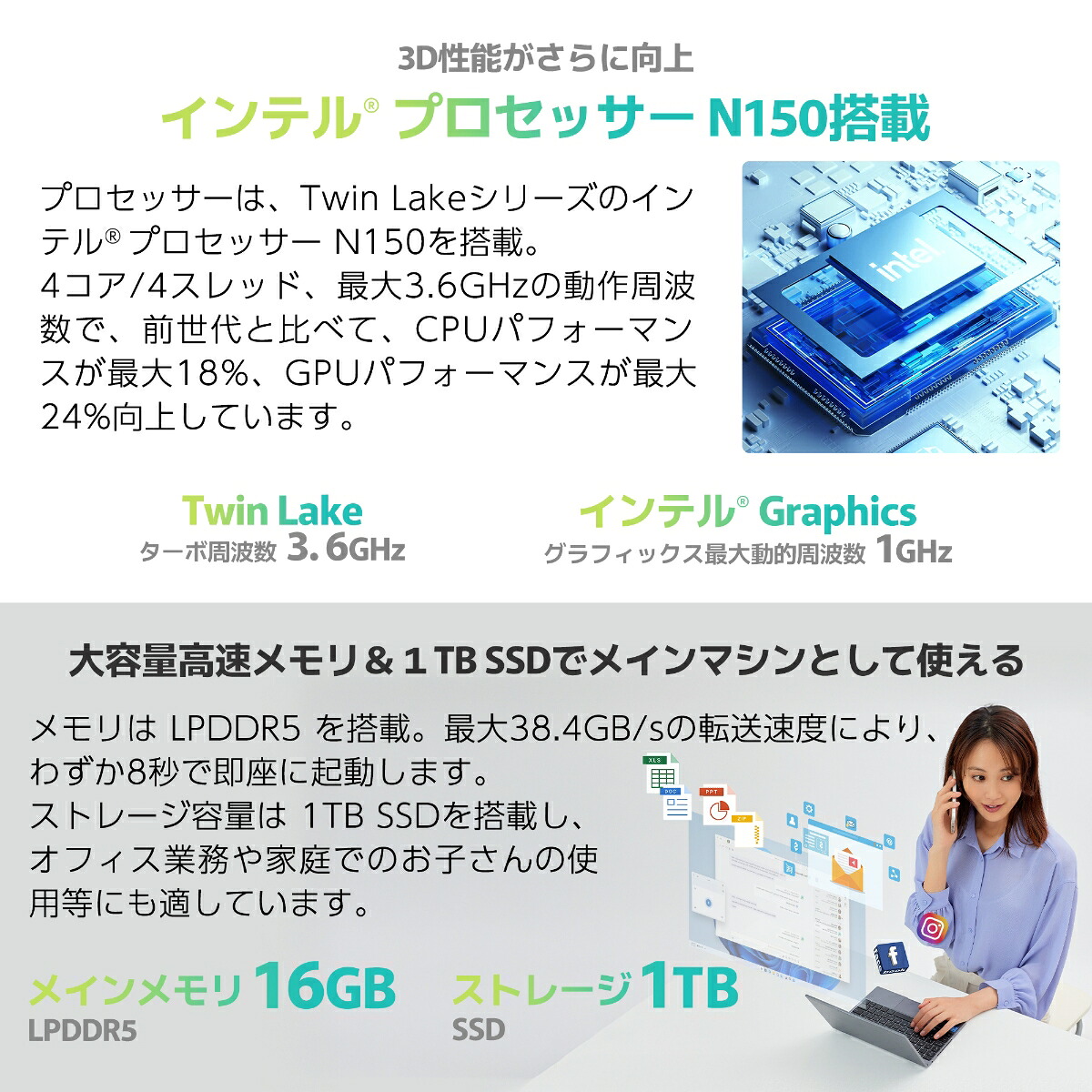 TENKUMOBILES10Plus2in1モバイルノートUMPC10.51インチ920gUSBTYPE-C映像出力日本語キーボードWindows11Home(intelN150/メモリ16GB/SSD1TB)