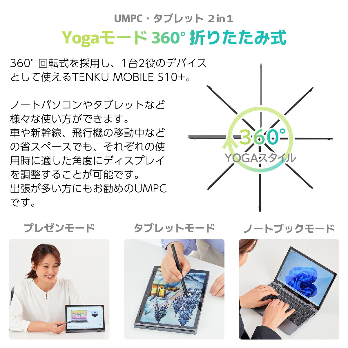 TENKUMOBILES10Plus2in1モバイルノートUMPC10.51インチ920gUSBTYPE-C映像出力日本語キーボードWindows11Home(intelN150/メモリ16GB/SSD1TB)