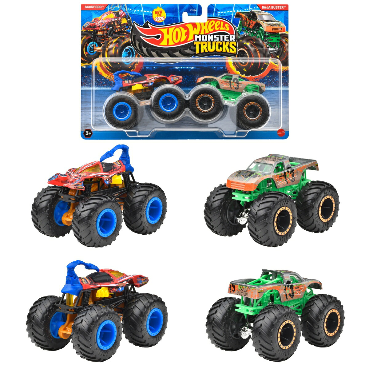 ホットウィール(HotWheels)モンスタートラック1:642パックアソート乗り物おもちゃミニカー2台組×8セット入りBOX販売3歳からマルチ986R-FYJ64