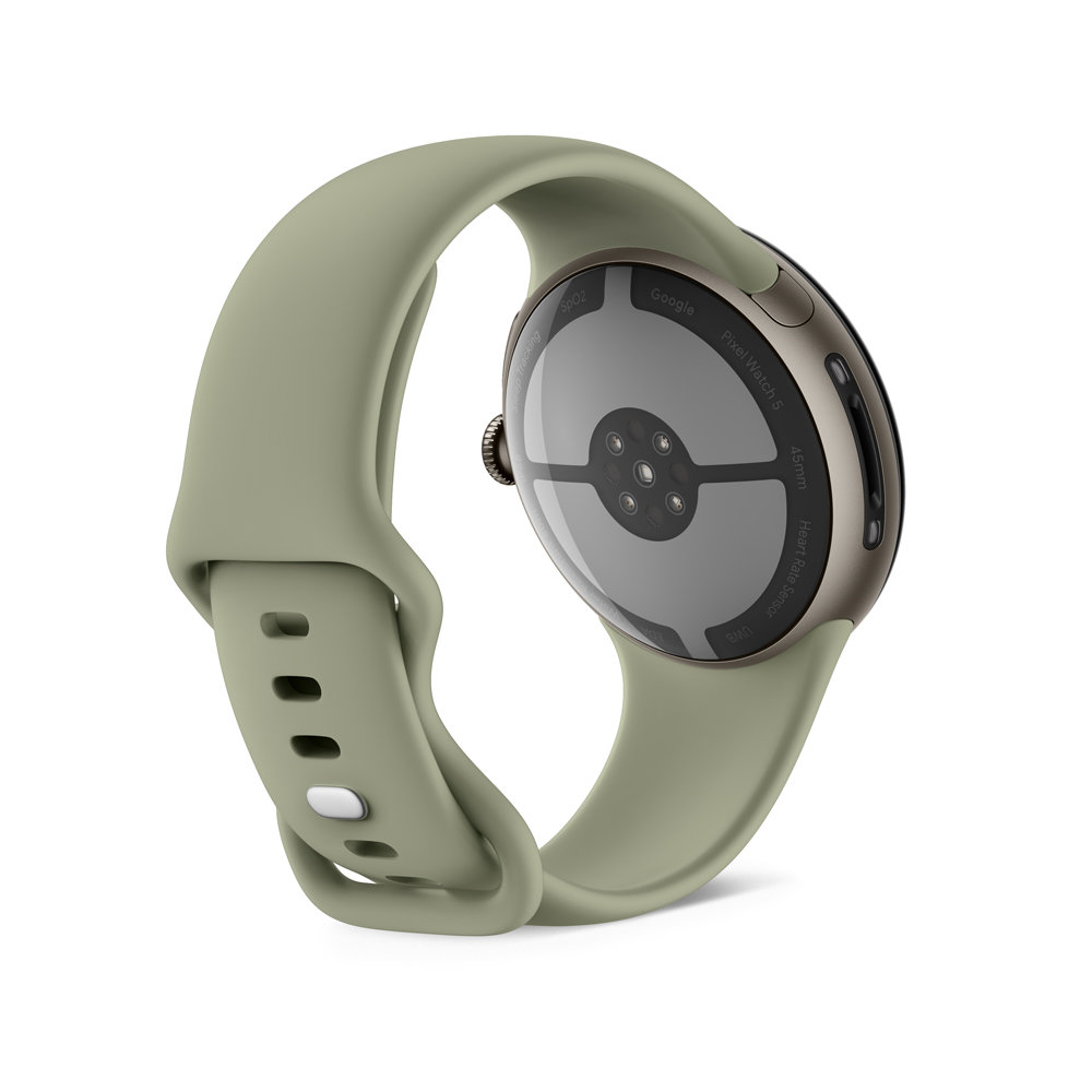 GooglePixelWatch5（45mm）SatinPyriteアルミケース/Oliveアクティブバンド（第2世代）Wi-Fi