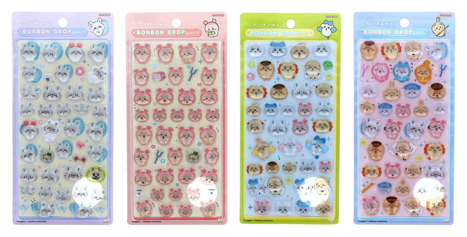 【セット商品】ちいかわボンボンドロップシール4種（モモンガ+古本屋+みんな・ニコニコ+みんな・ポーズ）
