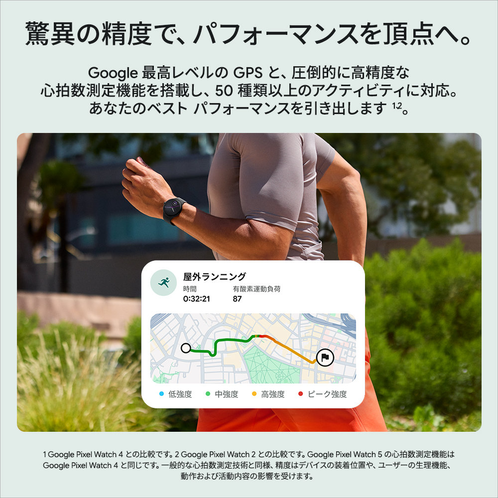 GooglePixelWatch5（45mm）PolishedSilverアルミケース/Fogアクティブバンド（第2世代）Wi-Fi