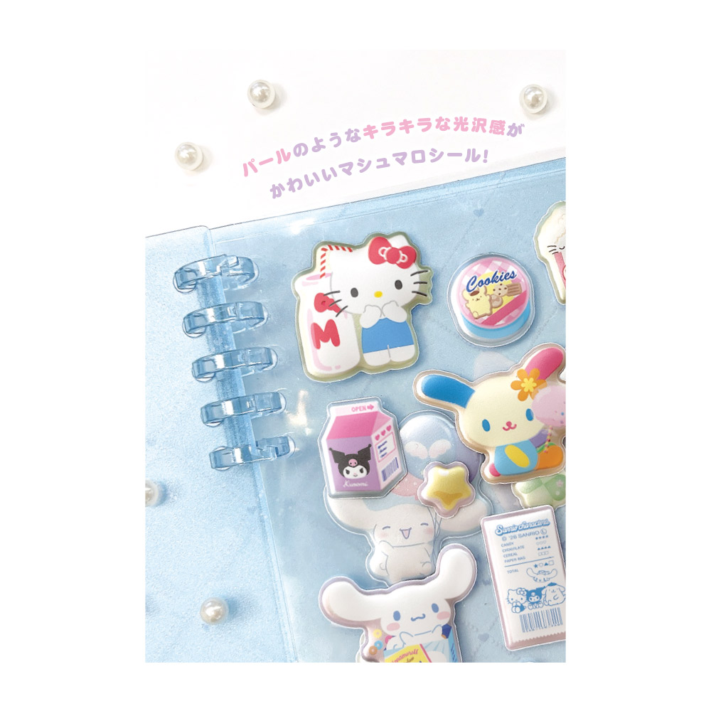 【セット商品】サンリオキャラクターズシール3種セット（ジュエルマシュマロステッカーズコスメ／集合+ジュエルマシュマロステッカーズマジカルジュエリー+パールマシュマロシールスナック）