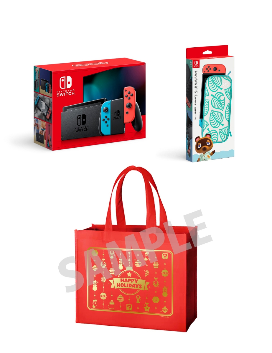 【楽天ブックス限定特典】【クリスマスギフトセット】Nintendo Switch Joy-Con(L) ネオンブルー/(R) ネオンレッド +  Nintendo Switch キャリングケース あつまれ どうぶつの森エディション ～たぬきアロハ柄～  （画面保護シート付き）(オリジナルギフトバッグ)