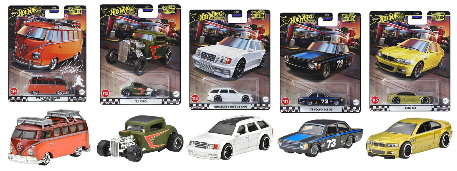 【楽天ブックス限定特典】【セット商品】ホットウィール(Hot Wheels) ブールバード '67 フォルクスワーゲン サンババス + メルセデス・ベンツ E36 AMG + '32 フォード + '7…