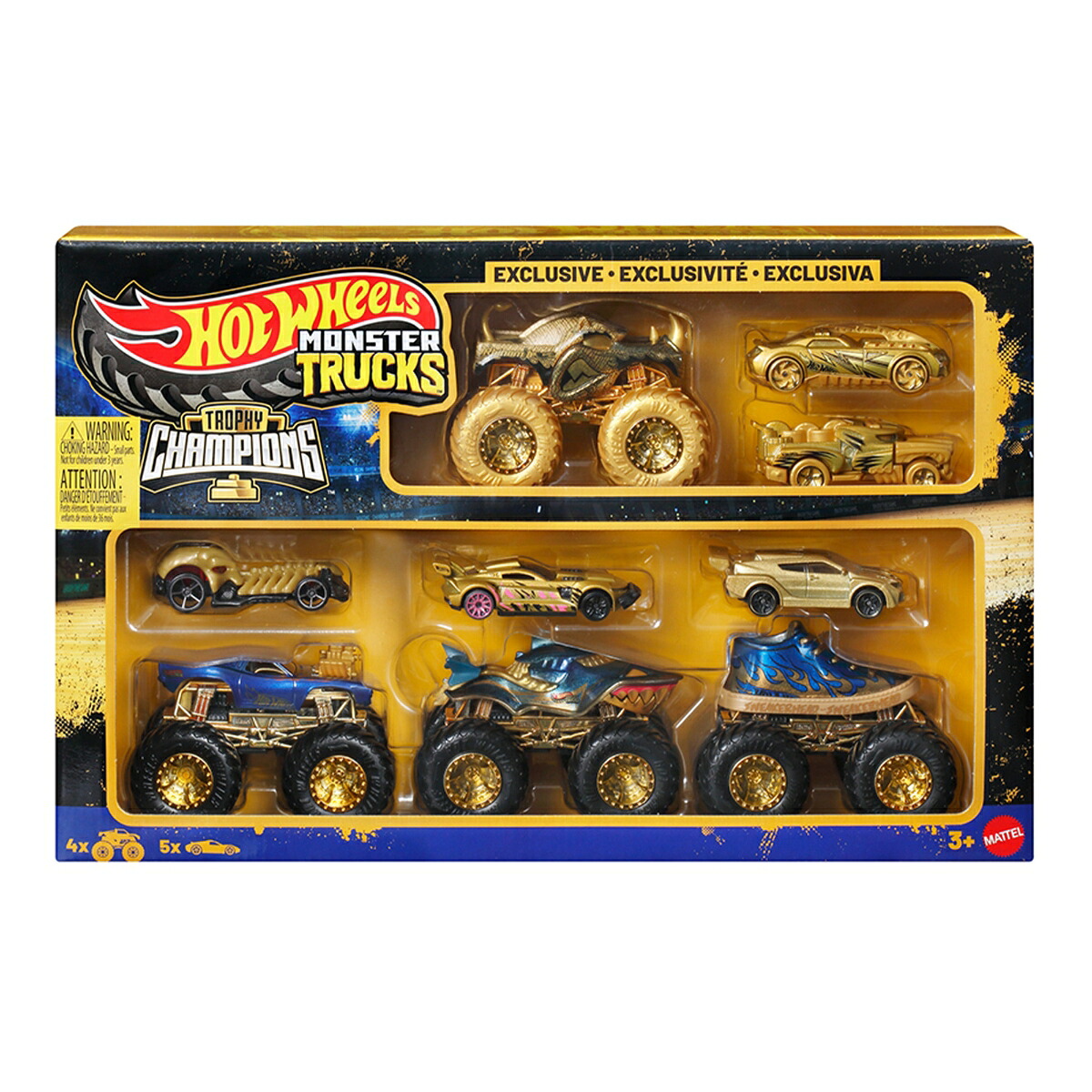 ホットウィール(HotWheels)モンスタートラックトロフィーチャンピオンマルチパック乗り物おもちゃモンスタートラック4台ミニカー5台計9台入3歳からゴールドJND72