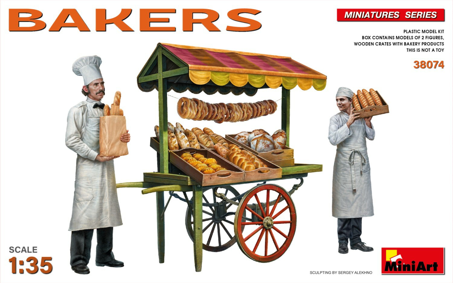 ミニアート 1/35 木製台車でパンを売る街角のパン屋 フィギュアセット 2体 【MA38074】 (プラモデル)画像