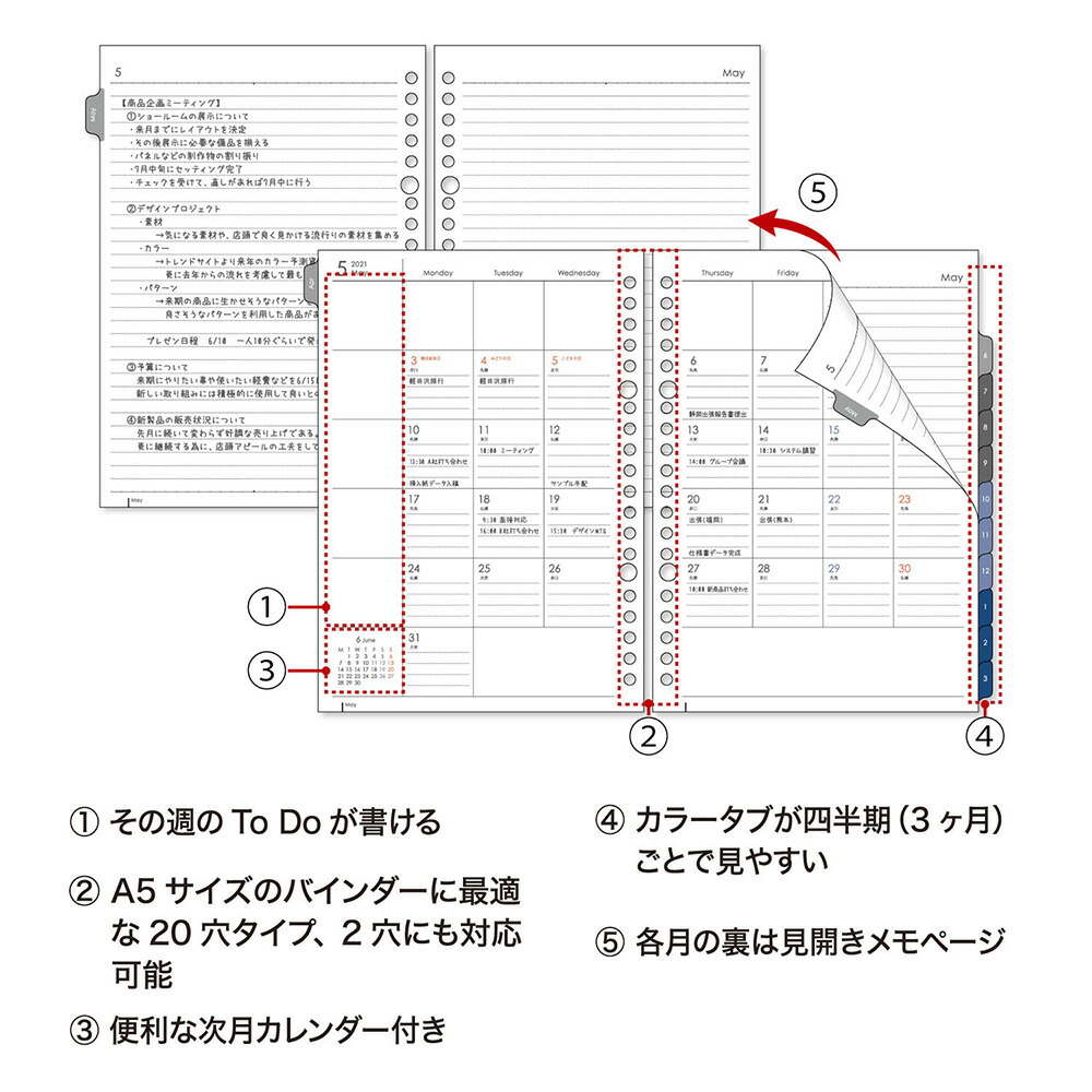 楽天ブックス マルマン 手帳用リフィル 21年 マンスリー ダイアリー ルーズリーフダイアリー A5 21年4月始まり Ld24 21 ルーズリーフダイアリー 本