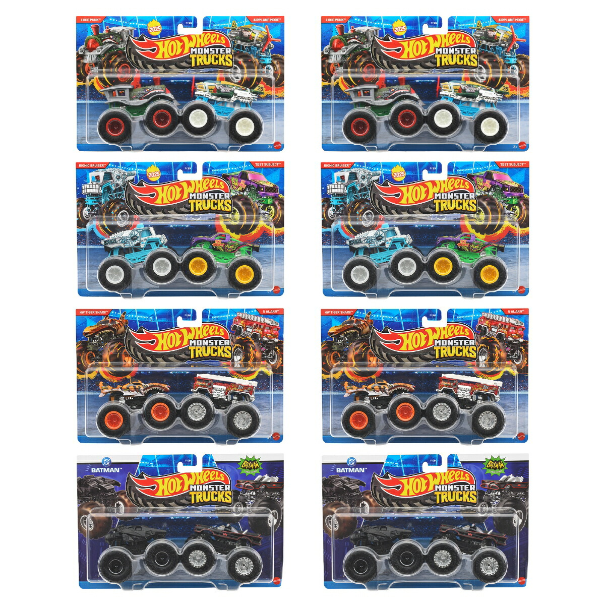 ホットウィール(Hot Wheels)　モンスタートラック　1:64　2パック　アソート 乗り物おもちゃ ミニカー 2台組×8セット入り BOX販売 3歳から マルチ 986U-FYJ64