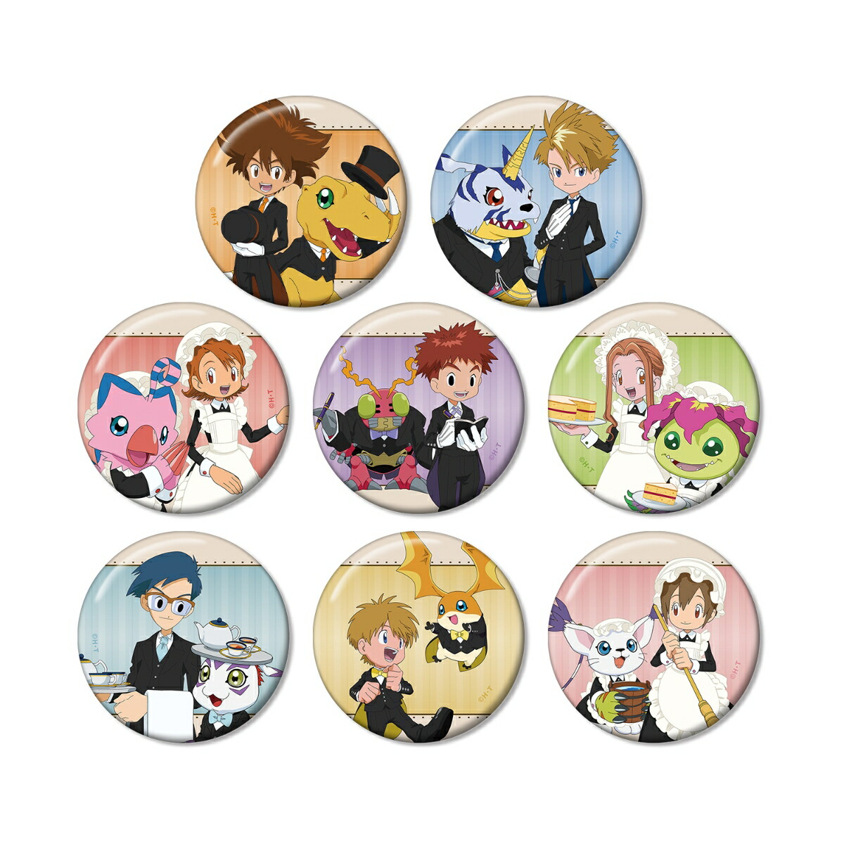 デジモンアドベンチャー描き下ろし メイド&執事ver. トレーディング缶バッジ ver.A(BOX＝8個)画像