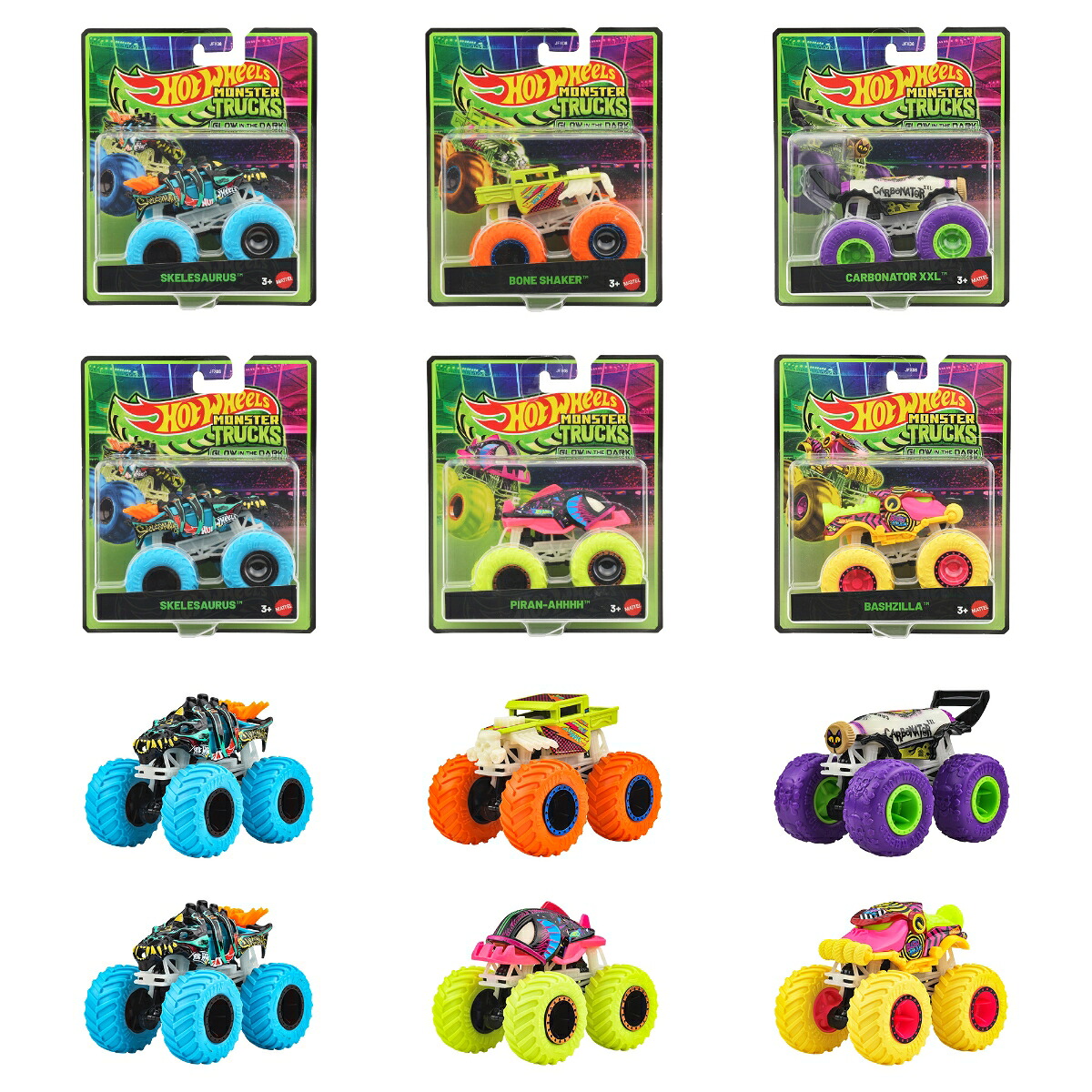 ホットウィール(HotWheels)光る！モンスタートラックアソート乗り物おもちゃミニカー6台入りBOX販売3歳からマルチ986C-JFX08