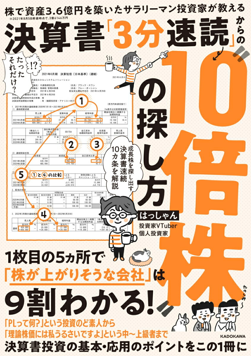 楽天ブックス 株で資産3 6億円を築いたサラリーマン投資家が教える 決算書 3分速読 からの 10倍株 の探し方 はっしゃん 9784046053749 本