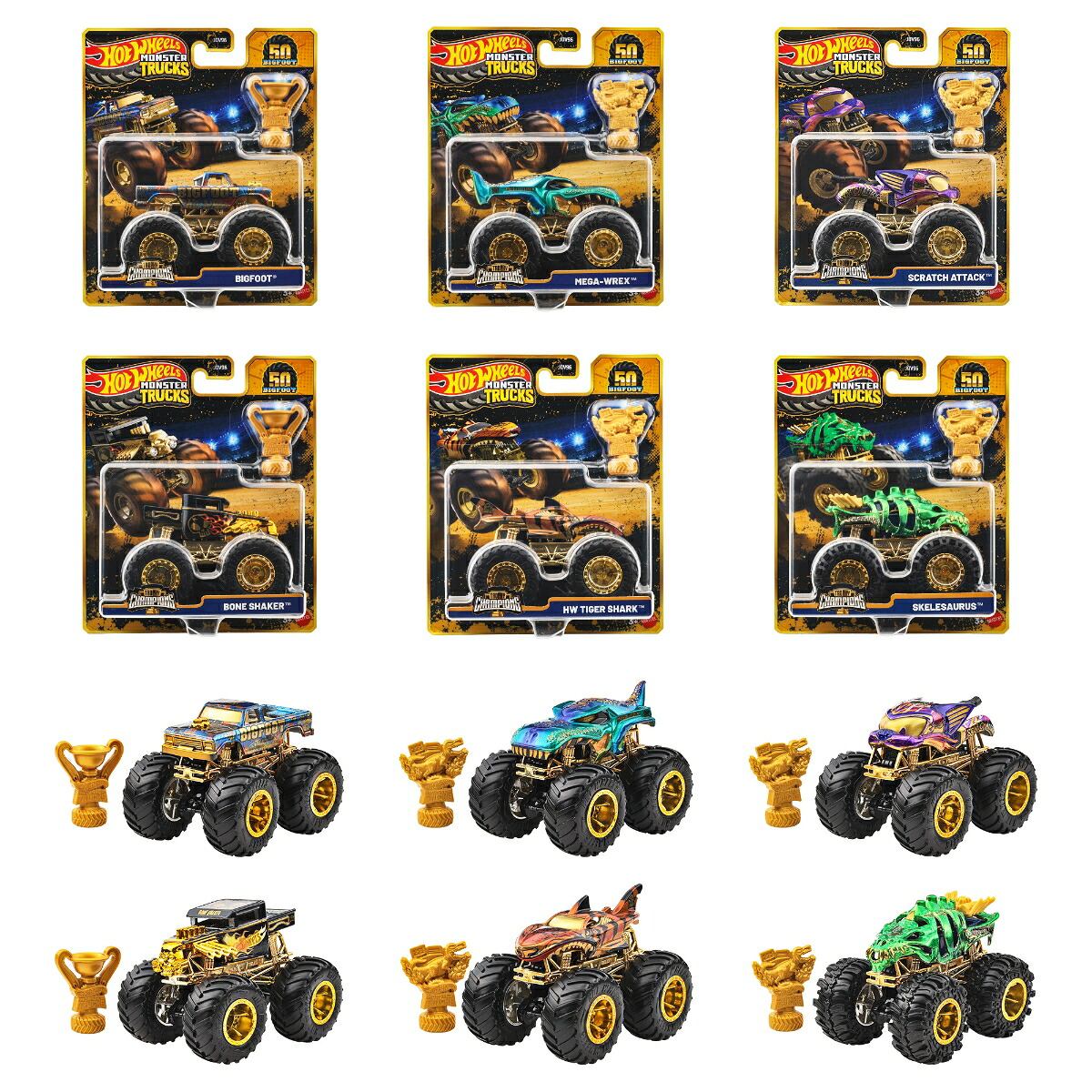 ホットウィール(HotWheels)モンスタートラックトロフィーチャンピオンアソート乗り物おもちゃミニカー6台入りBOX販売3歳からマルチ986C-JDV96