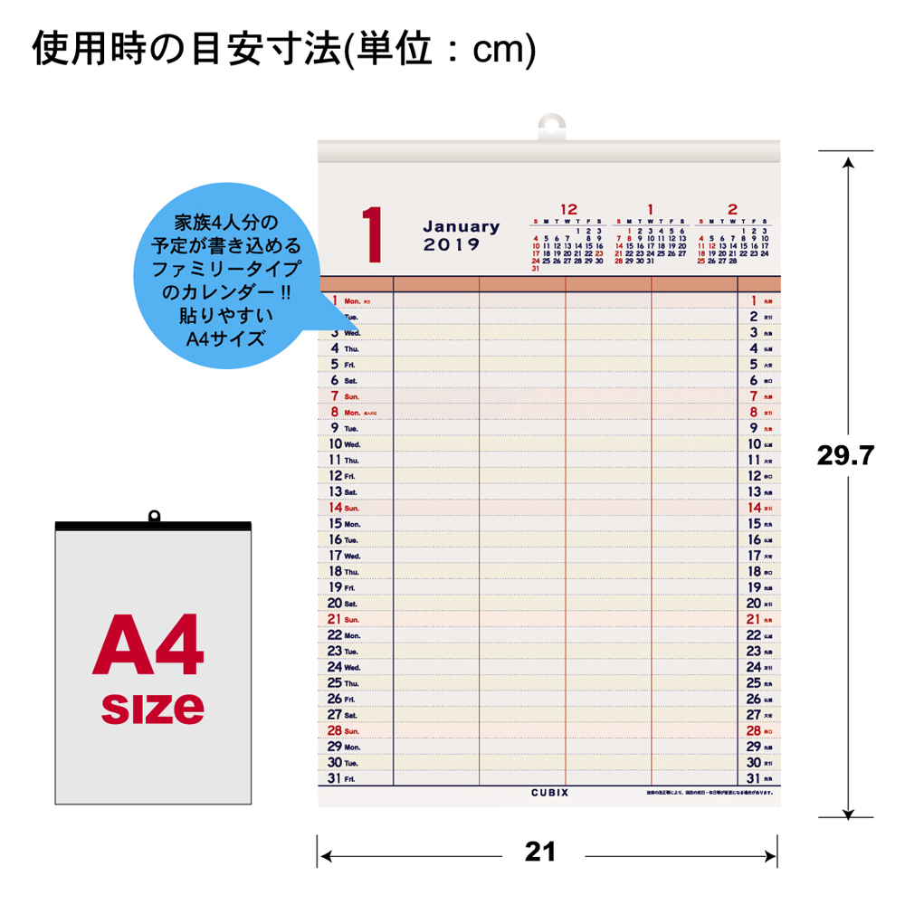 楽天ブックス 19 ベーシック 家族スケジュールカレンダーa4 ホワイト 本