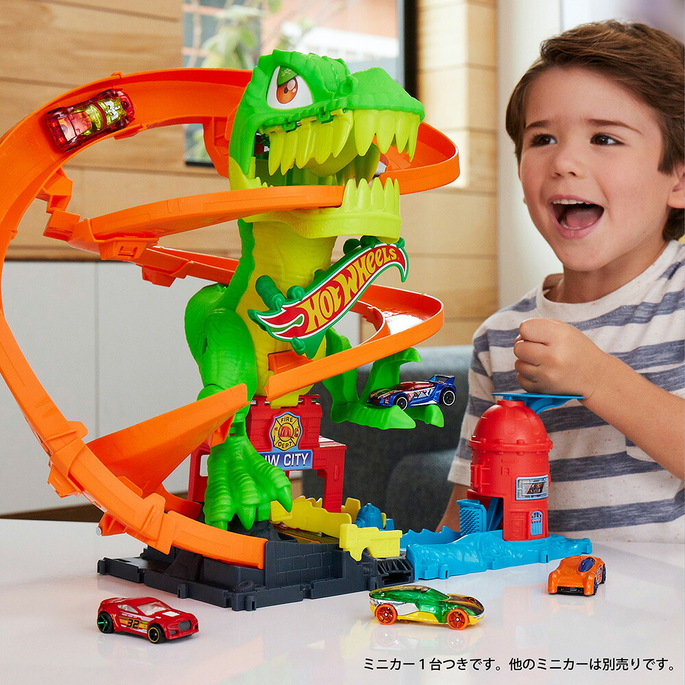 ホットウィール(HotWheels)T-レックスバトルプレイセットミニカー1台付乗り物おもちゃプレイセット4歳からオレンジJBM73