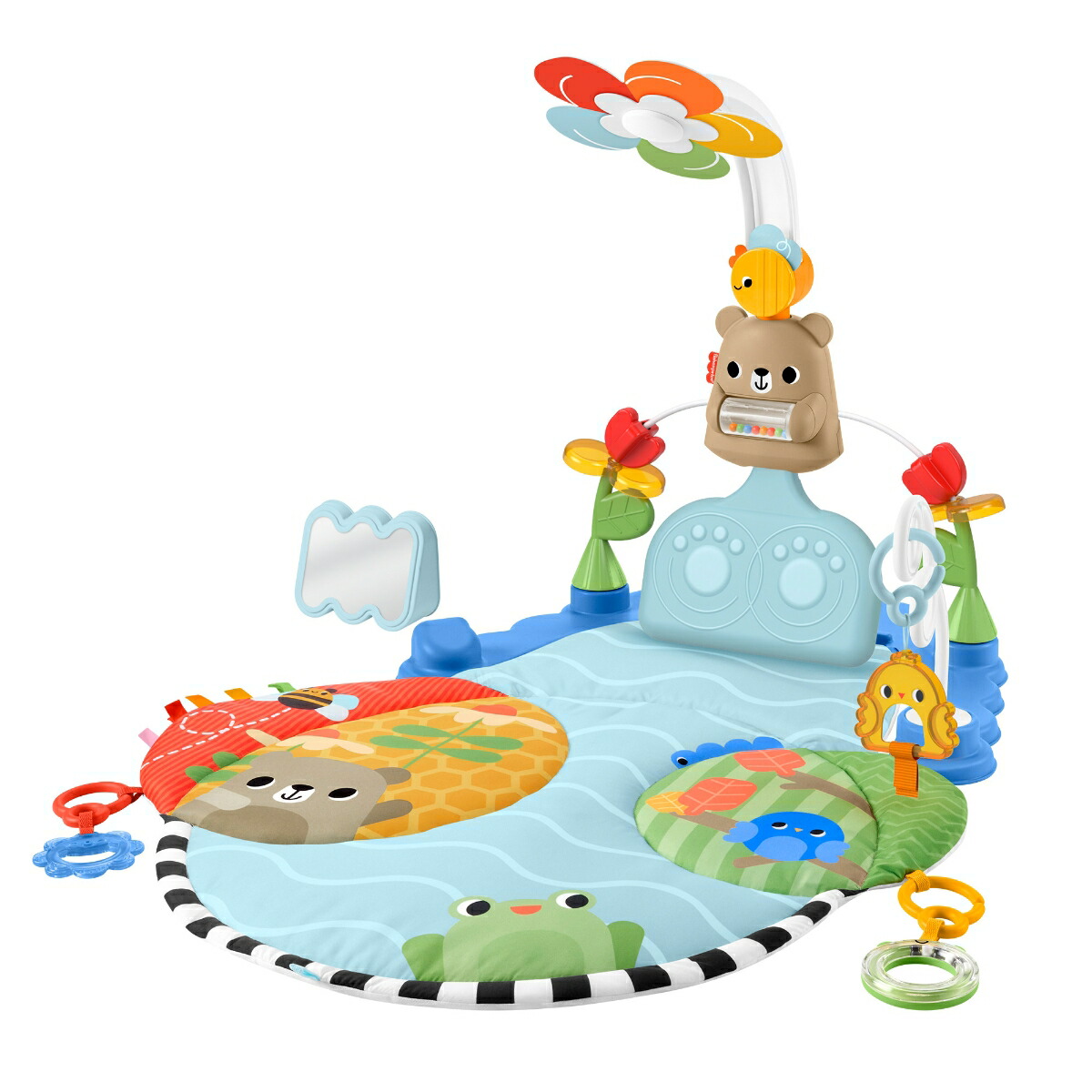 フィッシャープライス(fisherprice)キックでゆらゆら！ごきげんプレイジム赤ちゃん・幼児のおもちゃミラーガラガララトル室内遊具ベビージム・プレイマット0ヵ月からブルーHYR60