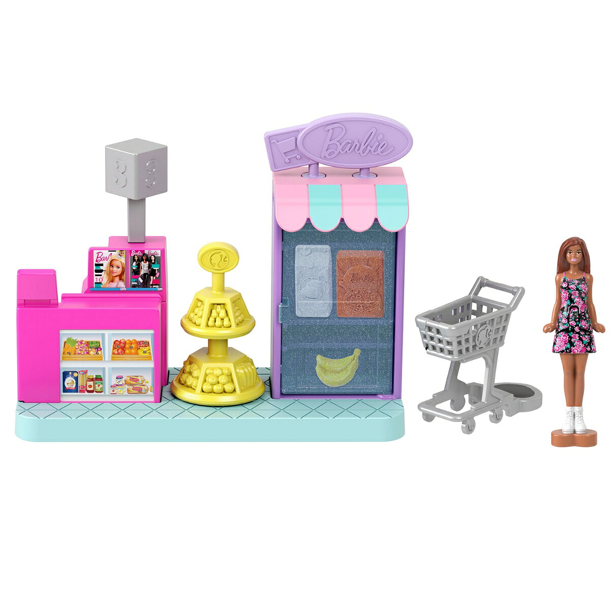 バービー(Barbie)ミニバービーランドスーパーマーケットきせかえ人形・ハウスままごと・ごっこ遊びマイクロドール1体付プレイセット6歳からピンクJCR33