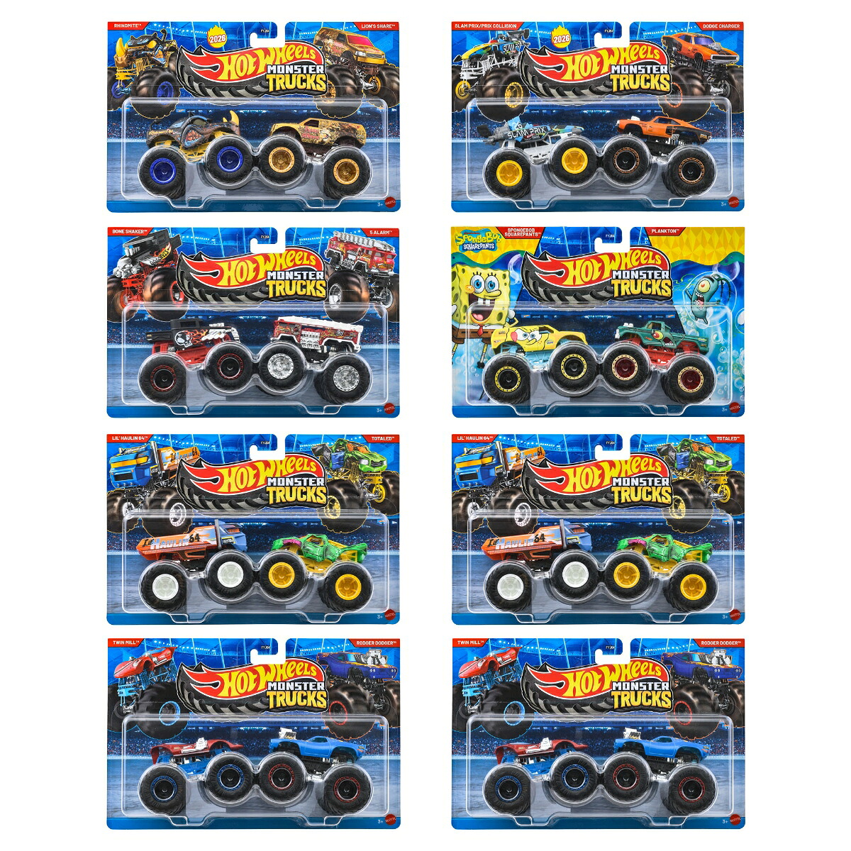 ホットウィール(HotWheels)モンスタートラック1:642パックアソート乗り物おもちゃミニカー2台組×8セット入りBOX販売3歳からマルチFYJ64-987A