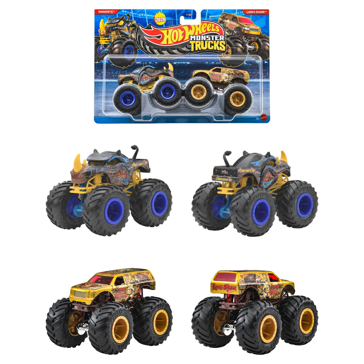 ホットウィール(HotWheels)モンスタートラック1:642パックアソート乗り物おもちゃミニカー2台組×8セット入りBOX販売3歳からマルチFYJ64-987A