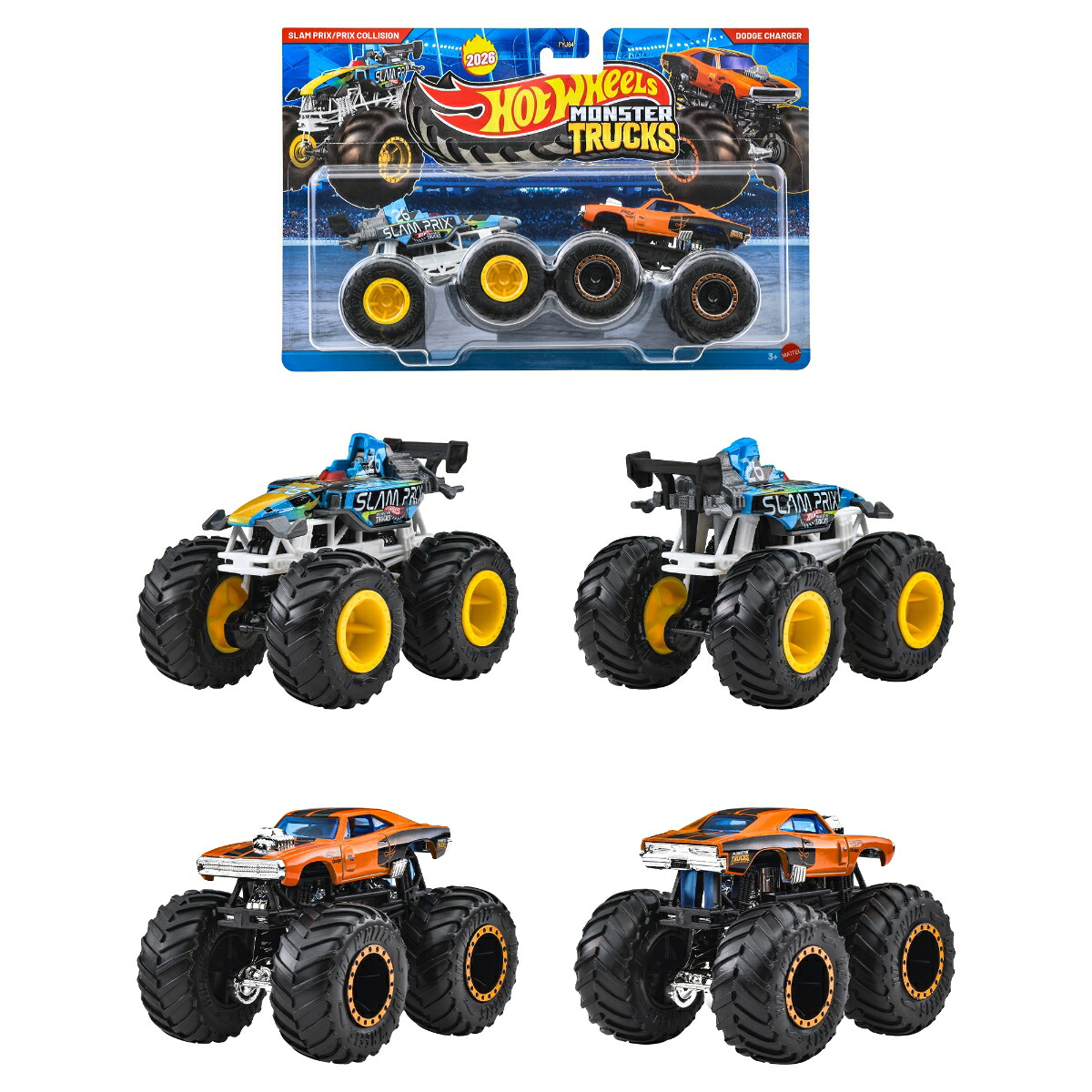 ホットウィール(HotWheels)モンスタートラック1:642パックアソート乗り物おもちゃミニカー2台組×8セット入りBOX販売3歳からマルチFYJ64-987A