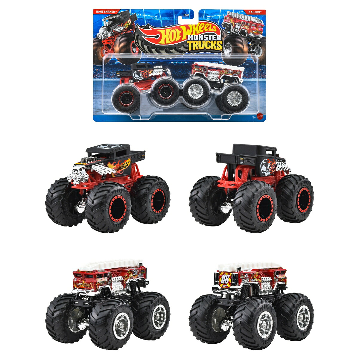 ホットウィール(HotWheels)モンスタートラック1:642パックアソート乗り物おもちゃミニカー2台組×8セット入りBOX販売3歳からマルチFYJ64-987A