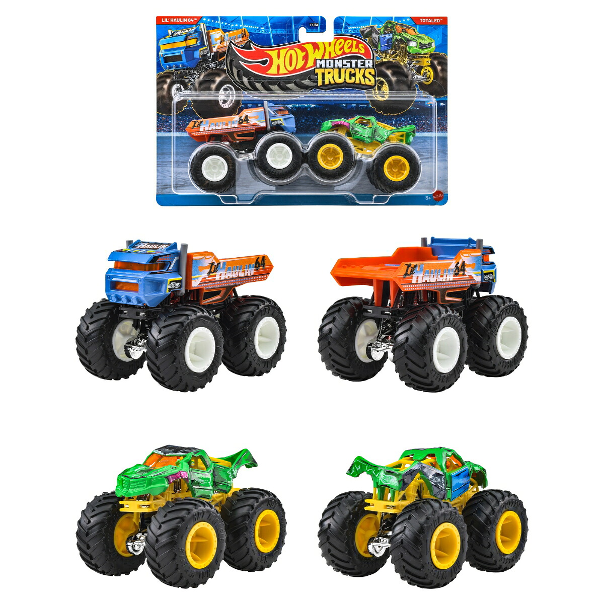ホットウィール(HotWheels)モンスタートラック1:642パックアソート乗り物おもちゃミニカー2台組×8セット入りBOX販売3歳からマルチFYJ64-987A