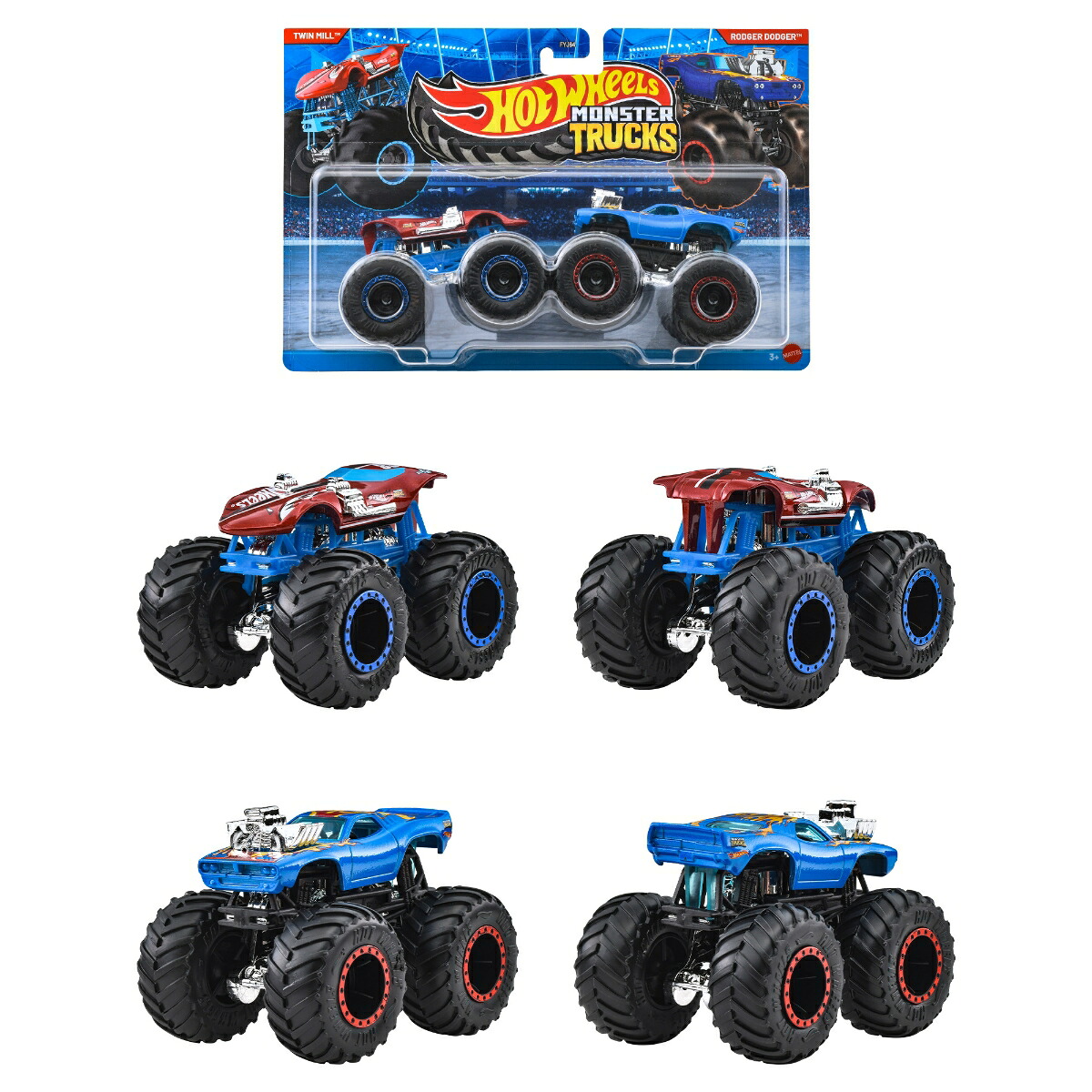 ホットウィール(HotWheels)モンスタートラック1:642パックアソート乗り物おもちゃミニカー2台組×8セット入りBOX販売3歳からマルチFYJ64-987A