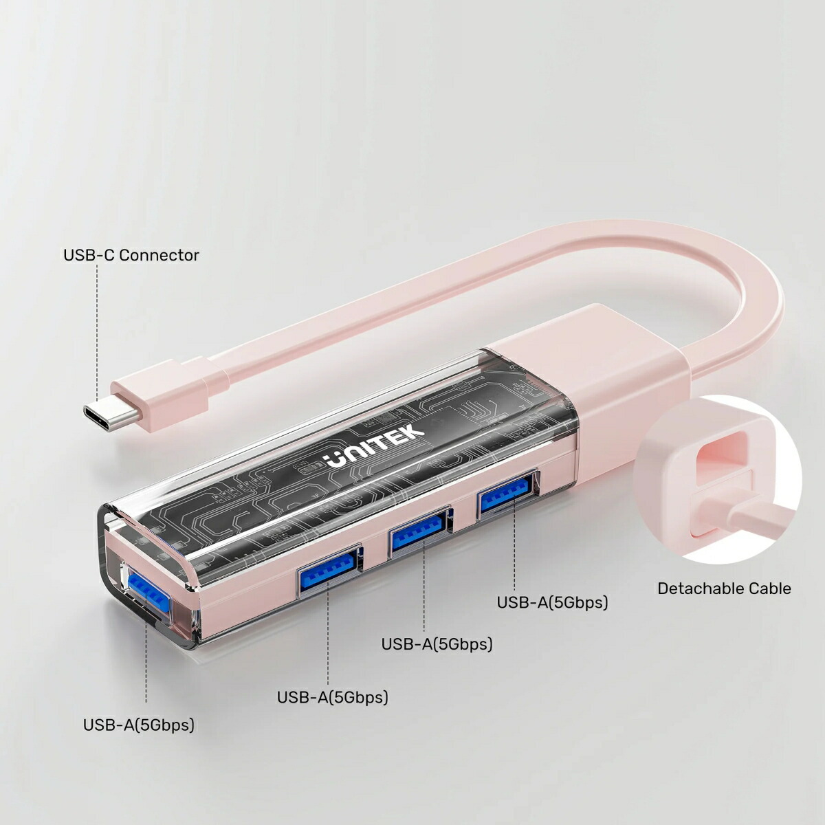 UNITEK4ポートUSBハブBi-DirectionalHubwithDetachableCable、White