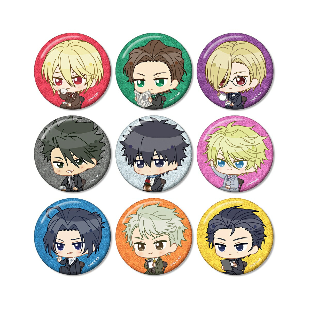 TVアニメ「憂国のモリアーティ」トレーディング ちびキャラ モーニングルーティーンver. グリッター缶バッジ(BOX=9入)画像