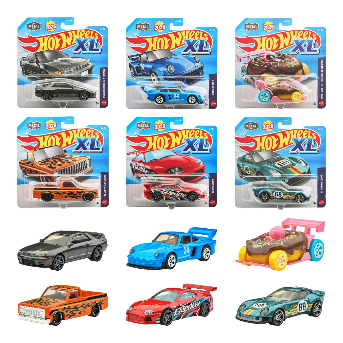 ホットウィール(HotWheels)XLベーシックカーアソート乗り物おもちゃミニカー6台入りBOX販売3歳からマルチJKL02-986A