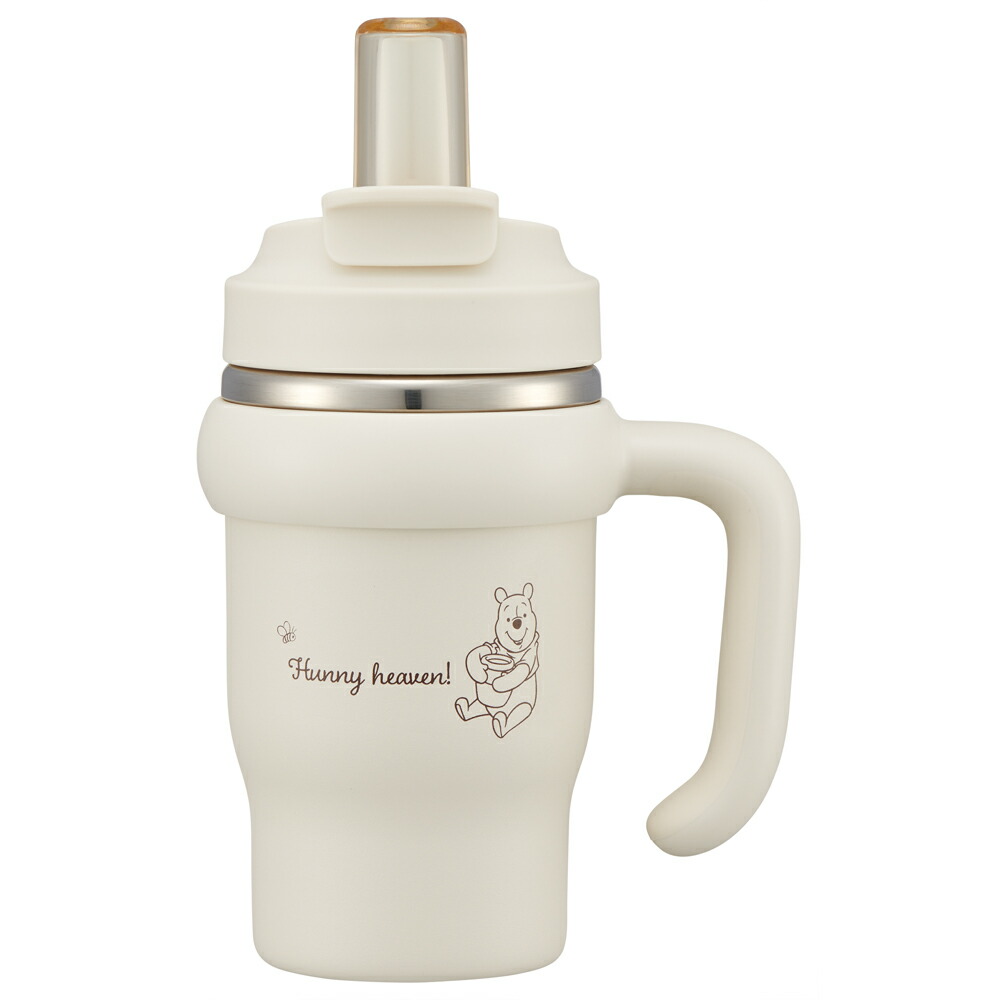 ディズニー くまのプーさん シンプルロゴ　水筒 キャラクター ハンドル付 ストロー タンブラー 570ml画像