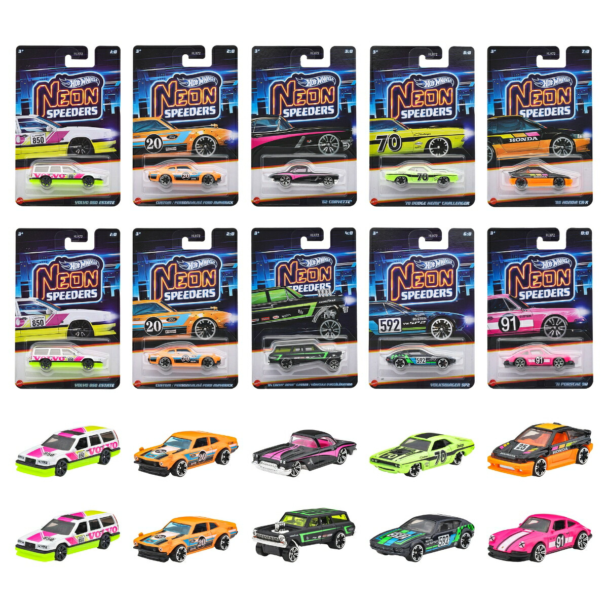 ホットウィール(Hot Wheels)　ネオン・スピーダーズ アソート 乗り物おもちゃ ミニカー 10台入り BOX販売 3歳から マルチ HLH72-986F画像