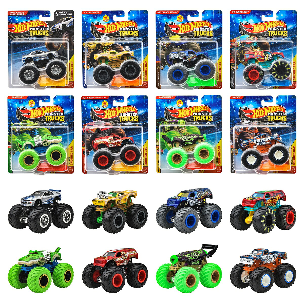 ホットウィール(HotWheels)モンスタートラック1:64アソート乗り物おもちゃミニカー8台入りBOX販売3歳からマルチFYJ44-982D