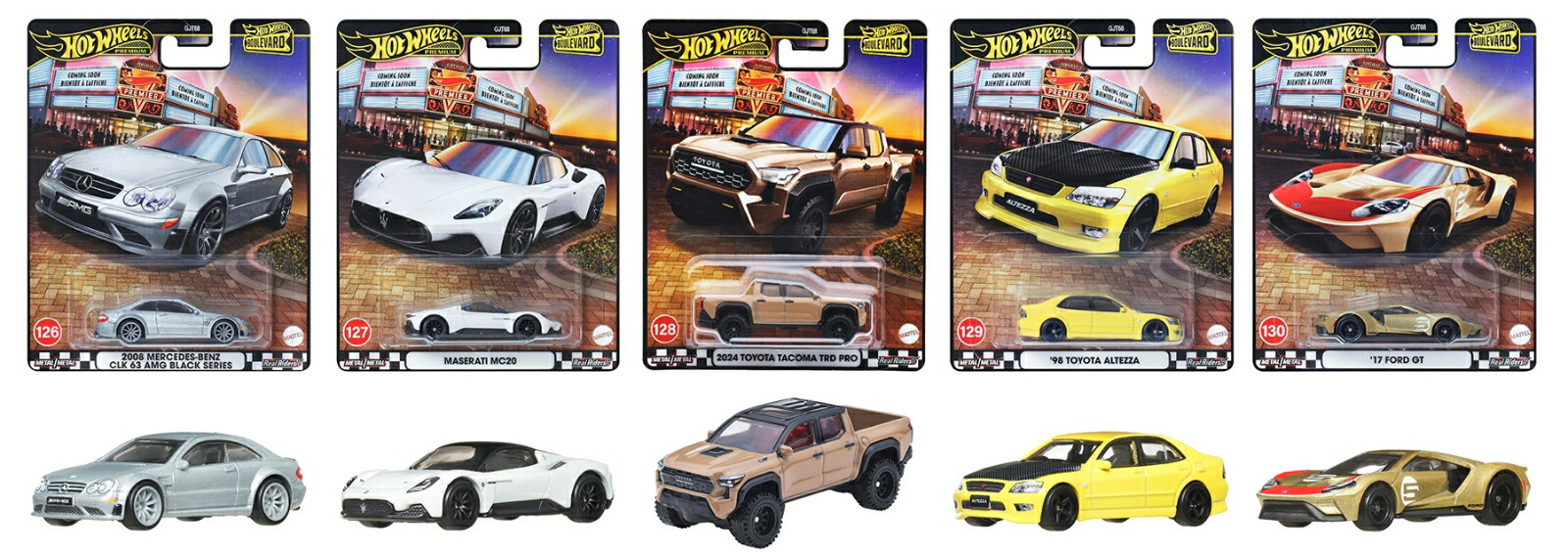 【楽天ブックス限定特典】【セット商品】ホットウィール(Hot Wheels) ブールバード 2008メルセデス・ベンツ CLK 63 AMG ブラック・シリーズ + マセラティ MC20 + 2024 トヨタ タコマ TRD プロ + '98 トヨタ アルテッツァ + '17 フォード GT(アクリルスタンド)画像