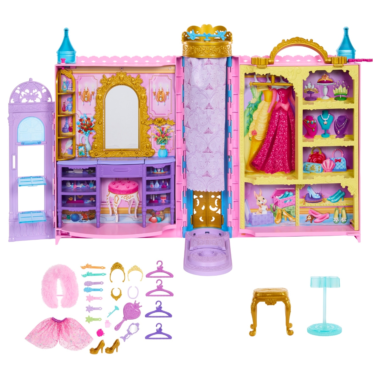 ディズニー（Disney）/ディズニープリンセス（Disney Princess）　ときめきクローゼット きせかえ人形・ハウス ままごと・ごっこ遊び アクセサリー付き(ドール別売） 3歳から ピンク HXC20画像