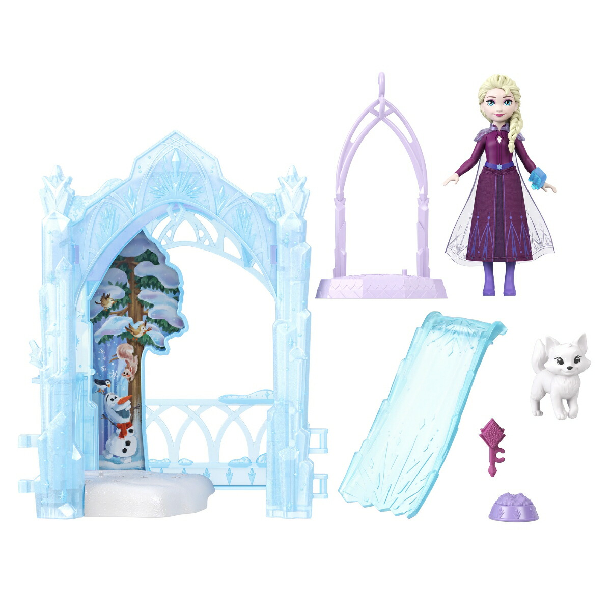 マテルアナと雪の女王（DisneyFrozen）エルサのこおりのひみつきち(かさねるおしろシリーズ！ミニドール)きせかえ人形・ハウスままごと・ごっこ遊びプレイセットミニドール1体付3歳からブルーJFG29